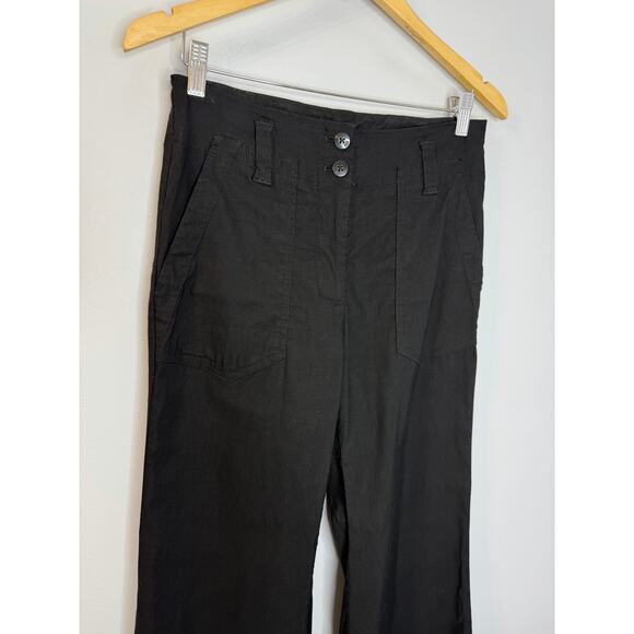 Maeve by Anthropologie Naomi Linen Blend Wide-Leg Flare Pants Black Sz 4 NWOT - Picture 7 of 16